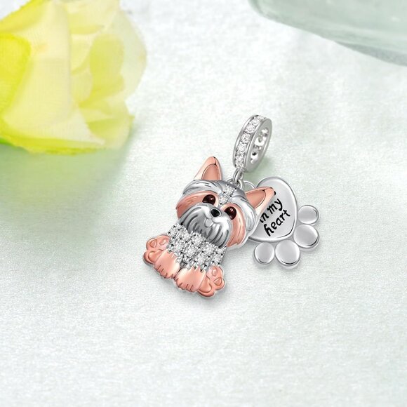 Sterling Silver Dog Charm for Bracelets Cute Yorkie Jewelry Gifts for Women - Picture 3 of 6
